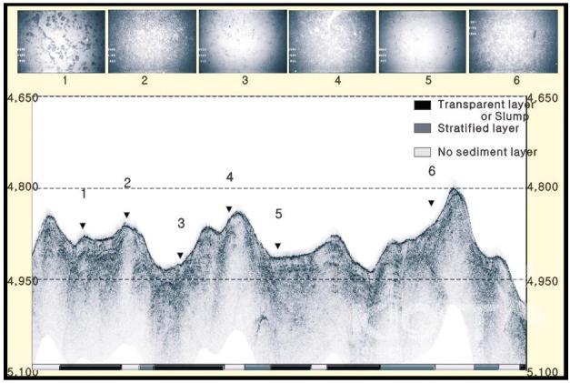 해저지형도와 천부지층구조 의 사진