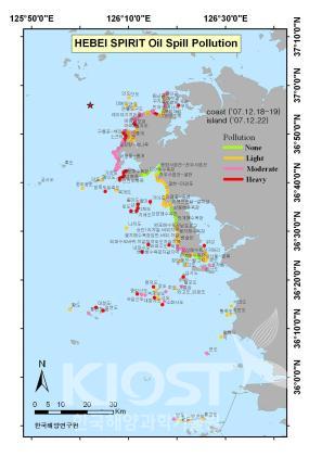허베이 스피리트호 유류유출 사고 초기오염 현황 GIS 지도 (2007.12) 의 사진
