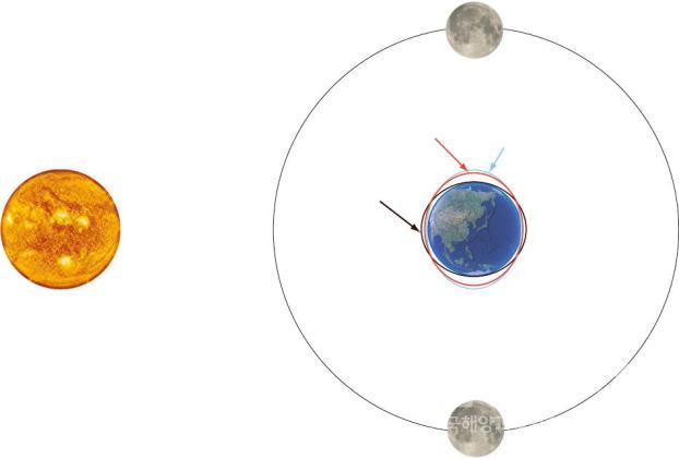 조금 때의 지구와 달 그리고 태양의 위치 의 사진
