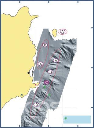 울릉도 해역, 종합 분석 결과 선정된 이상체 지점 의 사진