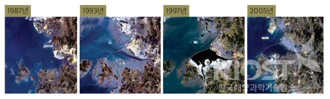 시화지구 개발지역의 위성영상 변화 의 사진