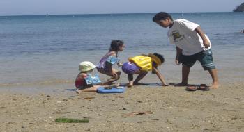 바닷가 해변을 뛰노는 아이들